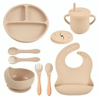 SET ALIMENTACIÓN SILICONA LIBRE BPA 9 PIEZAS ANTIDESLIZANTE - BEIGE - 1