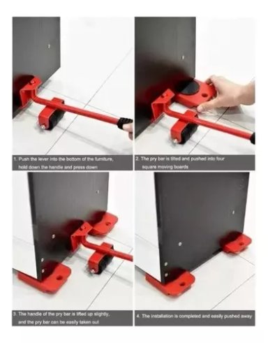 SET HERRAMIENTAS ELEVADOR+RUEDAS PALANCA MOVER MUEBLES NEVERA DESLIZADOR - 5