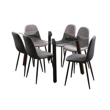 JUEGO COMEDOR MESA JOCKEY NOGAL + 6 SILLAS CROSS NOGAL / CANELA - 1