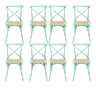 MESA COMEDOR VITTORIA RECTANGULAR BLANCA + 8 SILLAS VERDE AGUA - 4