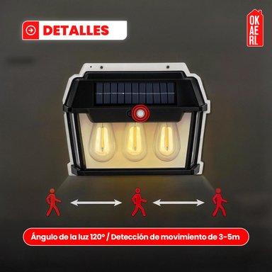 LAMPARA APLIQUE SOLAR CON SENSOR 3 FOCOS 2700K - 4