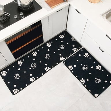 SET 2 ALFOMBRAS BJ HOGAR ANTIDESLIZANTE CONTEMPORÁNEA MODERNA PISO COCINA PATITAS NEGRO - 1