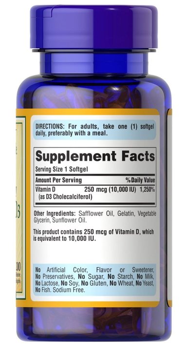 SUPLEMENTO PURITANS PRIDE VITAMINA D3 10 UI SOFTGELS 200 UN - 2