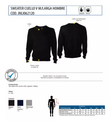 SWEATER MANGA LARGA EJECUTIVO HOMBRE CUELLO EN V BASICO - 4