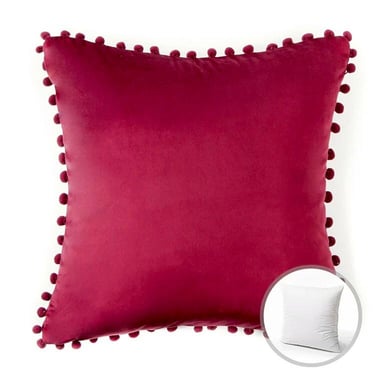 COJÍN TERCIOPELO CON POMPONES 45X45 - ROJO - 2