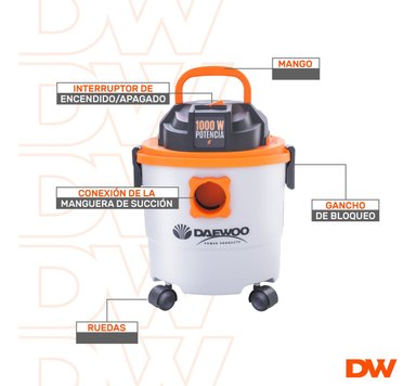 ASPIRADORA DAEWOO TACHO POLVO Y AGUA 1000W DAVC90-15L - 3