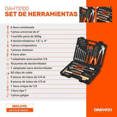 KIT HERRAMIENTAS DAEWOO DAHTS100 100 PZS MALETÍN NEGRO - 4