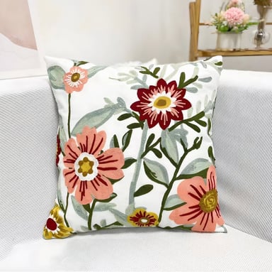 FUNDA COJÍN HOMESTORE BORDADA FLORAL 45 X 45 CM ROSADO - 1