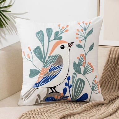 FUNDA COJÍN HOMESTORE BORDADA CANARIO 45 X 45 CM MULTICOLOR - 1