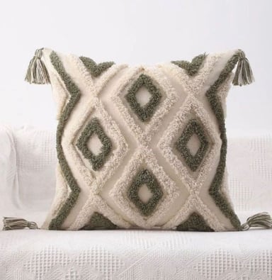 FUNDA COJÍN HOMESTORE BOHO ROMBO 45 X 45 CM VERDE - 1
