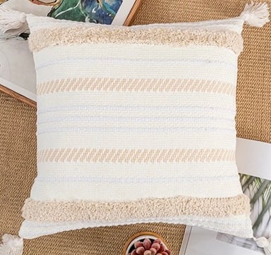 COJÍN HOMESTORE BOHO TEJIDO 45 X 45 CM BEIGE - 1