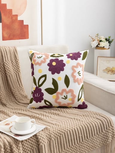COJÍN HOMESTORE BORDADO FLORES PURPURA 45 X 45 CM MULTICOLOR - 2
