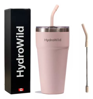 VASO TÉRMICO CAFE HYDROWILD 770 ML + BOMBILLA METÁLICA ROSA - 1