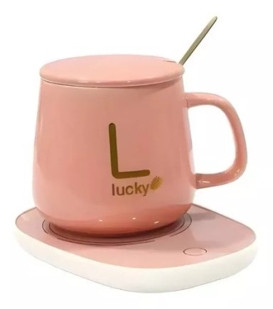 TAZA CON CALENTADOR ELÉCTRICO ELEGANTE COLOR ROSADO - 1