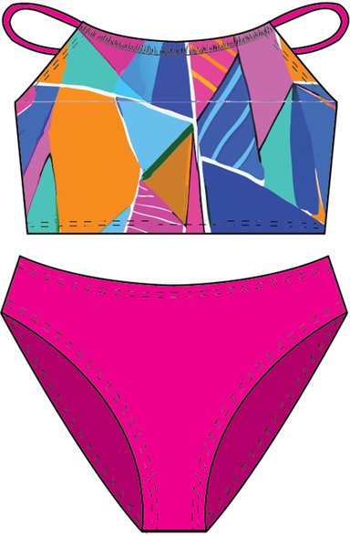 TRAJE BAÑO LICRA NIÑA SAMIA DOS PIEZAS ESTAMPADO FUCSIA - 1