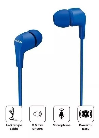 AUDÍFONOS PHILIPS MANOS LIBRES TAE1105 AZUL - 1