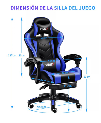 SILLA RIQUI AZUL GAMER VIDITA ERGONÓMICA NEGRA Y CON TAPIZADO DE POLIURETANO - 4