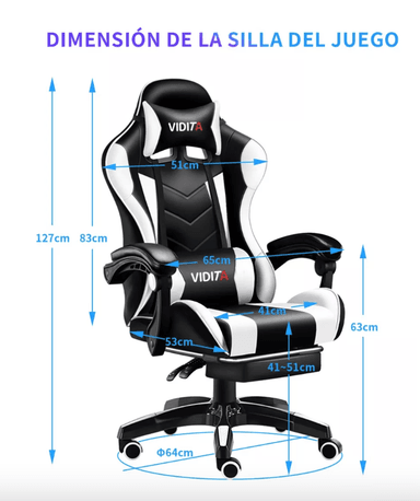 SILLA GAMER VIDITA ERGONÓMICA NEGRA Y BLANCA CON TAPIZADO DE POLIURETANO - 5