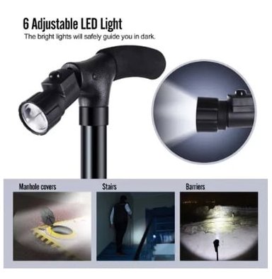 BASTÓN RIQUI ORTOPÉDICO PLEGABLE AJUSTABLE CON LUZ - 3