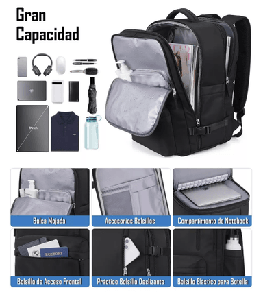 MOCHILA DE VIAJE IMPERMEABLE AVIÓN APROBADO CAPACIDAD DE 40L NEGRO - 3