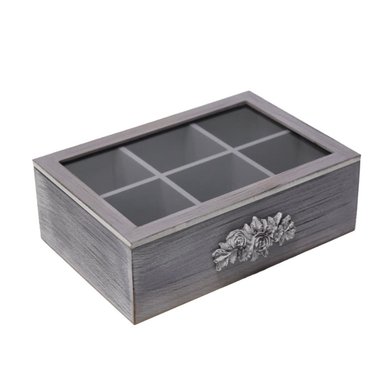 CAJA DE TE PORTA TE CAJA DE MADERA PARA TE GRIS 6 DIVISIONES - 1