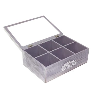 CAJA DE TE PORTA TE CAJA DE MADERA PARA TE GRIS 6 DIVISIONES - 2
