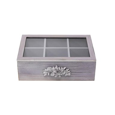 CAJA DE TE PORTA TE CAJA DE MADERA PARA TE GRIS 6 DIVISIONES - 4