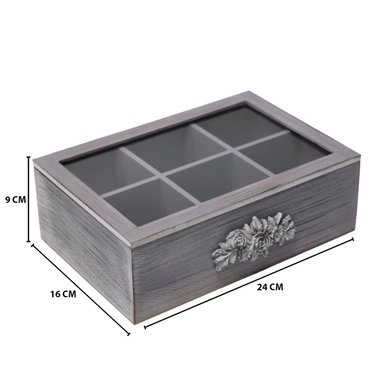 CAJA DE TE PORTA TE CAJA DE MADERA PARA TE GRIS 6 DIVISIONES - 5