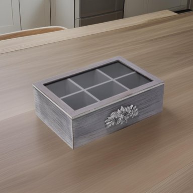 CAJA DE TE PORTA TE CAJA DE MADERA PARA TE GRIS 6 DIVISIONES - 6