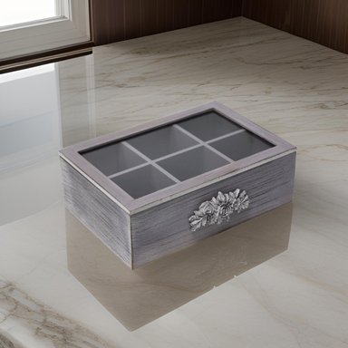 CAJA DE TE PORTA TE CAJA DE MADERA PARA TE GRIS 6 DIVISIONES - 7