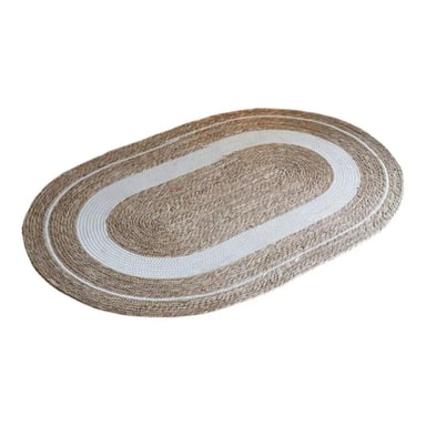 ALFOMBRA FRANJA BLANCA S NATURAL YUTE RUSTICA OVALADA - 1