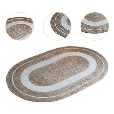 ALFOMBRA FRANJA BLANCA S NATURAL YUTE RUSTICA OVALADA - 2