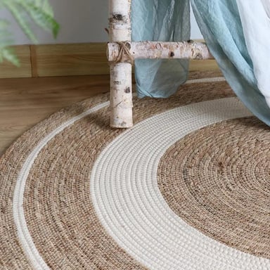 ALFOMBRA FRANJA BLANCA S NATURAL YUTE RUSTICA OVALADA - 3