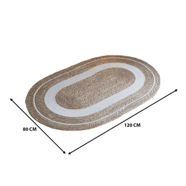 ALFOMBRA FRANJA BLANCA S NATURAL YUTE RUSTICA OVALADA - 5