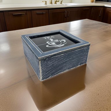 CAJA DE TE 4 DIVISIONES TAPA DISEÑO TEA CAJA PARA EL TE AZUL - 2