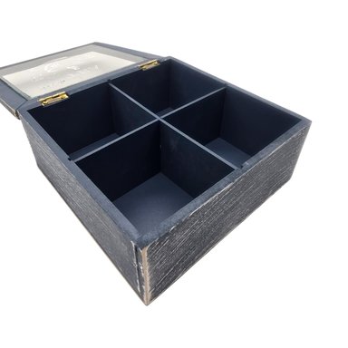 CAJA DE TE 4 DIVISIONES TAPA DISEÑO TEA CAJA PARA EL TE AZUL - 5