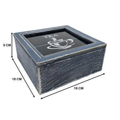 CAJA DE TE 4 DIVISIONES TAPA DISEÑO TEA CAJA PARA EL TE AZUL - 7