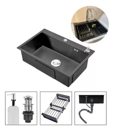 LAVAPLATOS ANGELES DEL HOGAR ACERO INOXIDABLE DELUXE 80X50X21 NEGRO - 1