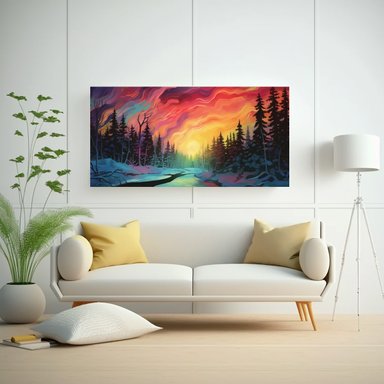 PINTURA CUADRO AURORA BOREAL NATURALEZA NÓRDICA 100X50 CM - 2