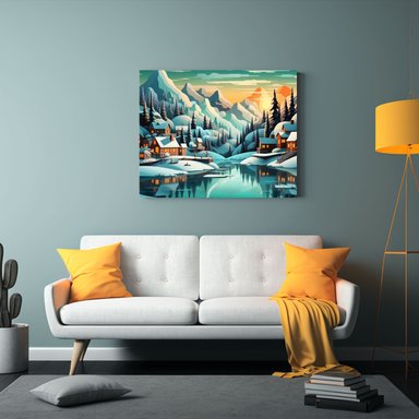 PINTURA AL ÓLEO DE UN ACOGEDOR PUEBLO NÓRDICO 90X60 CM - 2