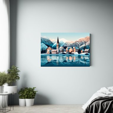 PINTURA DECORATIVA: ENCANTADOR PUEBLO NÓRDICO 65X50 CM - 2
