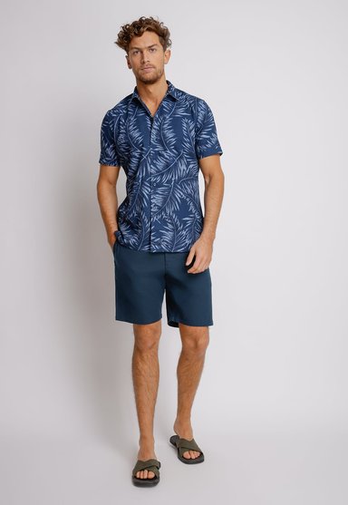 CAMISA MANGA CORTA HOMBRE RELAXED FIT BUCK ALGODON AZUL MARINO - 4
