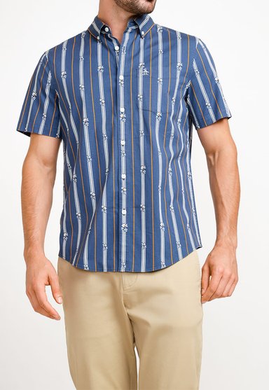CAMISA ALGODÓN HOMBRE ORIGINAL PENGUIN AZUL ESTAMPADO - 1