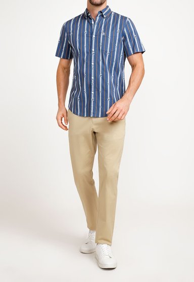 CAMISA ALGODÓN HOMBRE ORIGINAL PENGUIN AZUL ESTAMPADO - 4