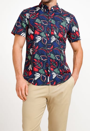 CAMISA ALGODÓN HOMBRE ORIGINAL PENGUIN AZUL MARINO ESTAMPADO NAVY - 1