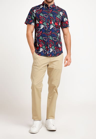 CAMISA ALGODÓN HOMBRE ORIGINAL PENGUIN AZUL MARINO ESTAMPADO NAVY - 4