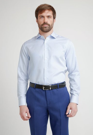 CAMISA FORMAL HOMBRE NON IRON LINEAS SLIM TRAVEL BLANCO/CELESTE - 1