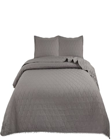 CUBRECAMA GRIS QUILT 2 PLAZAS CON POMPONES C5 - 1