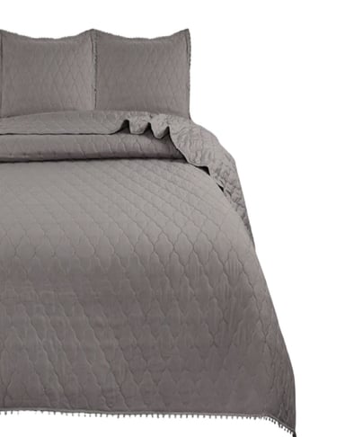 CUBRECAMA GRIS QUILT 2 PLAZAS CON POMPONES C5 - 2