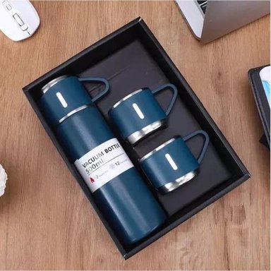KIT DE TERMOS DE ACERO INOXIDABLE PARA 3 TAZAS DE CAFÉ, TÉ Y AGUA, COLOR AZUL - 3